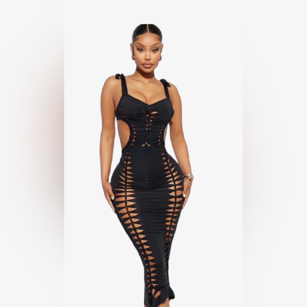 Fashion Nova Black Lattice Backless Dress